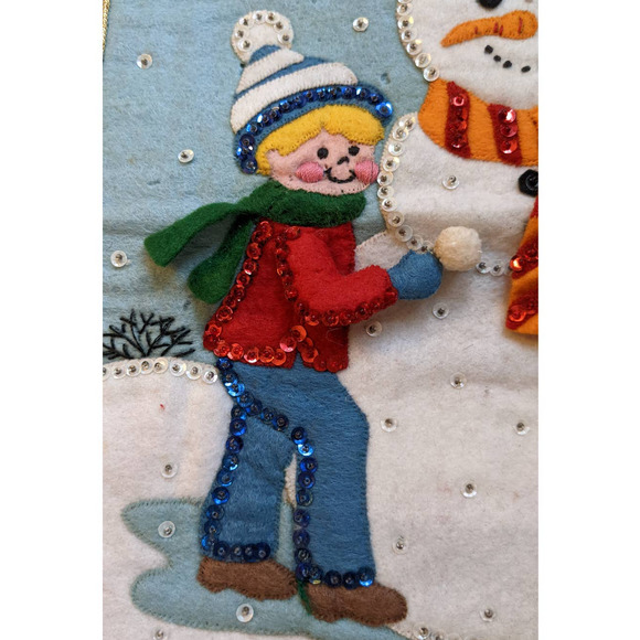 Vintage Christmas Felt Sequin Jeweled Wall Hanging‎ Snowman from Bucilla Kit - Picture 5 of 10